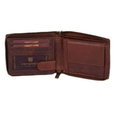 Hnědá kožená pánská peněženka na zip s řetízkem
