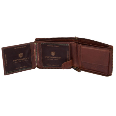 Hnědá kožená pánská peněženka na zip s řetízkem