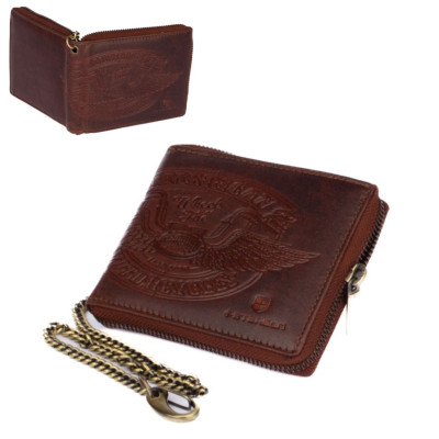 Hnědá pánská peněženka na zip kožená s řetízkem