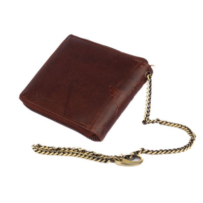 Hnědá pánská peněženka na zip kožená s řetízkem