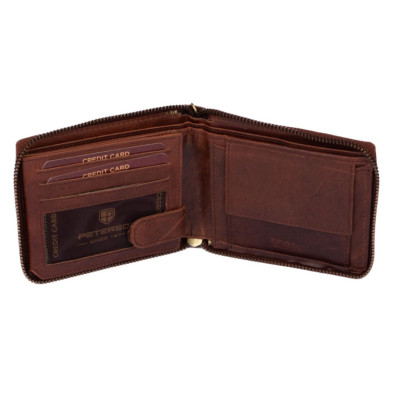 Hnědá pánská peněženka na zip kožená s řetízkem