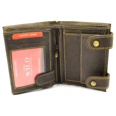 Kožená hnědá peněženka pánská s přezkou