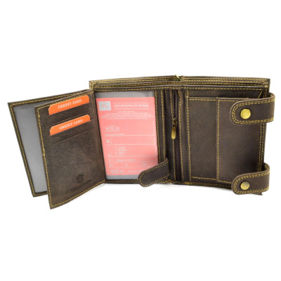 Kožená hnědá peněženka pánská s přezkou