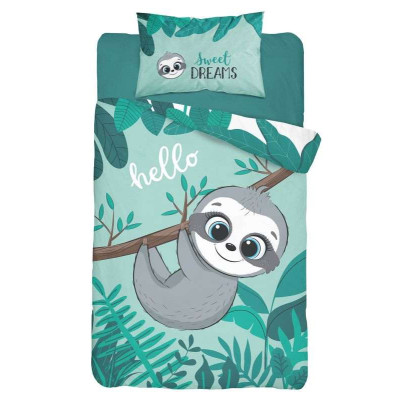 Bambusové povlečení do postýlky Lenochod tyrkys Bavlna, Bambus, 100x135, 40x60 cm