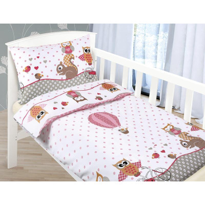Dětské povlečení bavlna Agáta - Sovička růžová, 90x135, 45x60 cm
