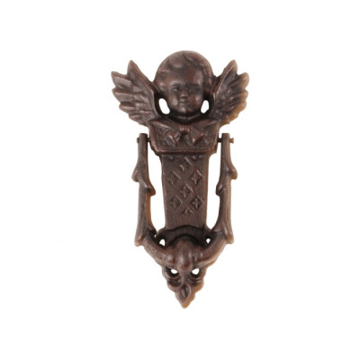 Hnědé litinové klepadlo na dveře s Andílkem - 11x4x20 cm