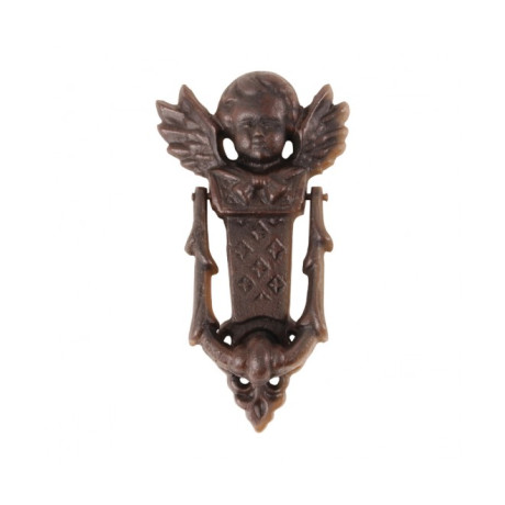 Hnědé litinové klepadlo na dveře s Andílkem - 11x4x20 cm