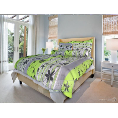 Krepové ložní povlečení - Liana zelená 70 x 90, 140 x 220 cm