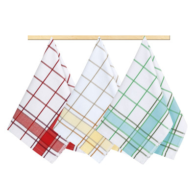 Kuchyňské utěrky - kostka tyrkys, žlutá, červená