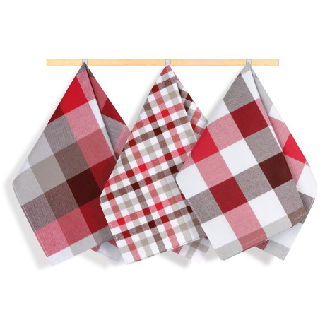 Kuchyňské utěrky - sada 3 kusů - kostka červená