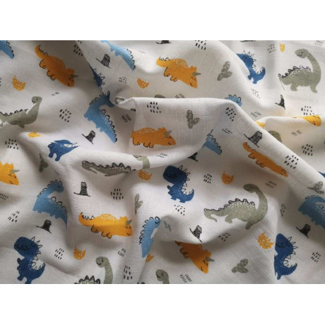 Látková Bambusová tetra plena PREM s potiskem Dinosaurus 60% Bavlna, 40% Bambus, 70/70 cm