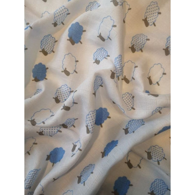 Látková Bambusová tetra plena s potiskem Beránek modrý 60% Bavlna, 40% Bambus, 70x70 cm