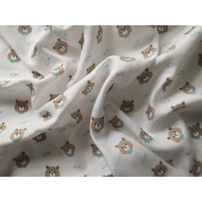 Látková Bambusová tetra plena s potiskem Méďa brýle 60% Bavlna, 40% Bambus, 70x70 cm