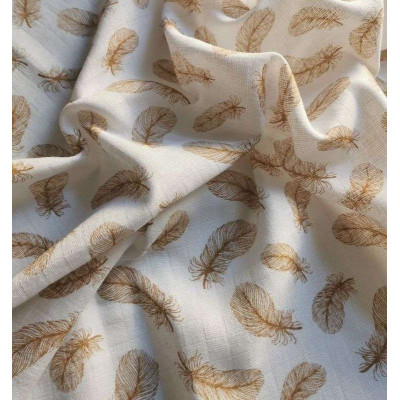 Látková plena s potiskem Pírko hnědá Bavlna, 70x70 cm