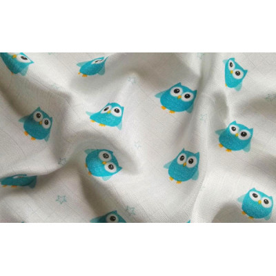 Látková plena s potiskem Sova tyrkysová 70x70 cm