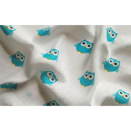 Látková plena s potiskem Sova tyrkysová 70x70 cm