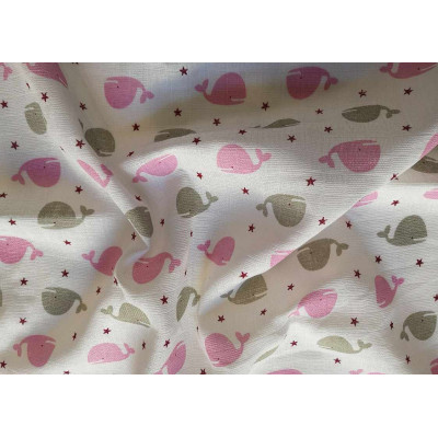 Látková plena s potiskem Velryba růžová 70x70 cm