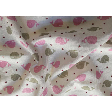 Látková plena s potiskem Velryba růžová 70x70 cm