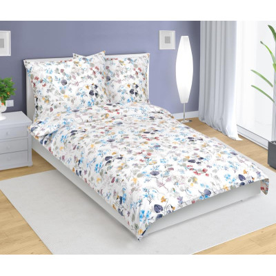 Povlečení bavlněné 140x200, 70x90 cm - modré kvítí