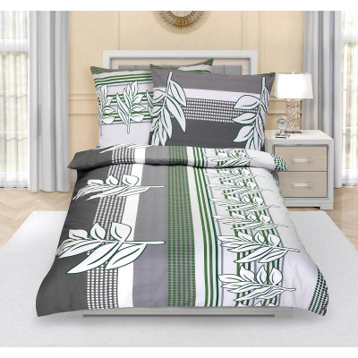 Povlečení bavlněné 140x200, 70x90 cm šedozelený lupen