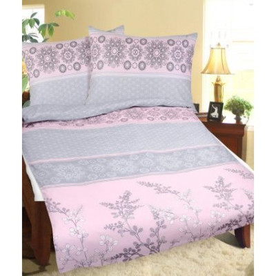 Povlečení bavlněné- šedorůžový keř 140x200, 70x90 cm