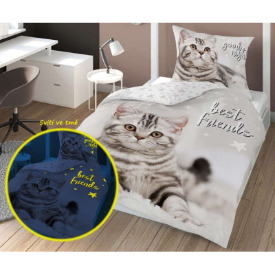 Povlečení Best Friends Kotě svítící Bavlna, 140x200, 70x80 cm