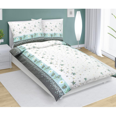 Povlečení flanelové - tyrkysový květ s pruhem 140x200, 70x90 cm