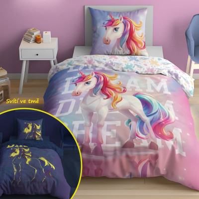 Povlečení Jednorožec zrcadlení svítící Bavlna, 140x200, 70x80 cm