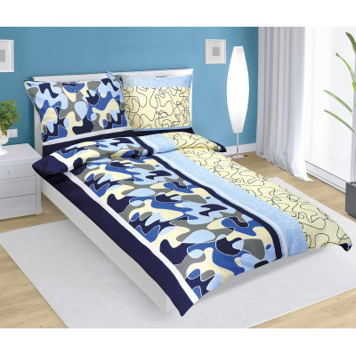 Povlečení krepové 140x200, 70x90 cm modré puzzle