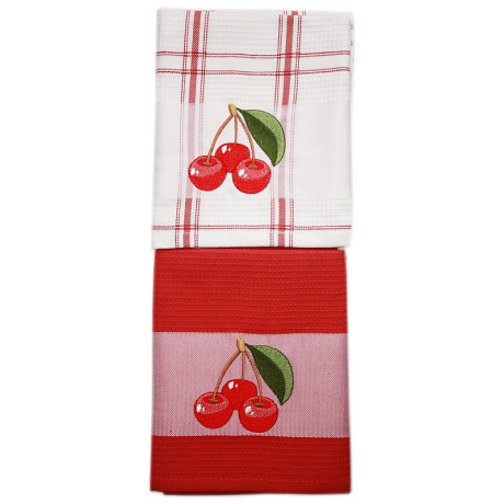 Vaflové vyšívané utěrky DUO - třešně